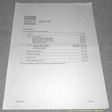 Apple IIc Packing List (June 1986 USA)