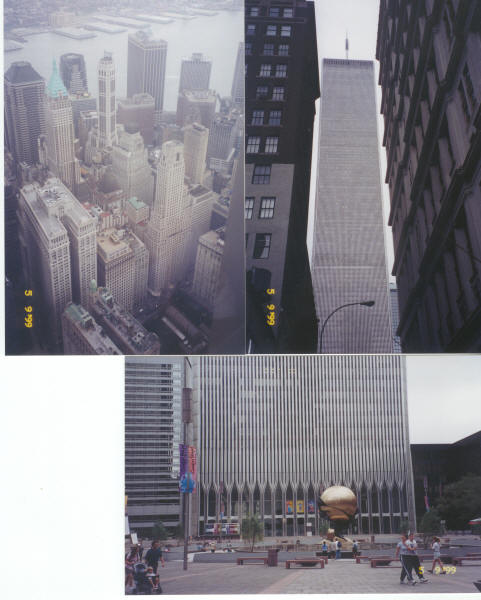 World Trade Center at ground level (open plaza with the "Sphere") and photos taken from Observation Deck (September 5, 1999 NYC)